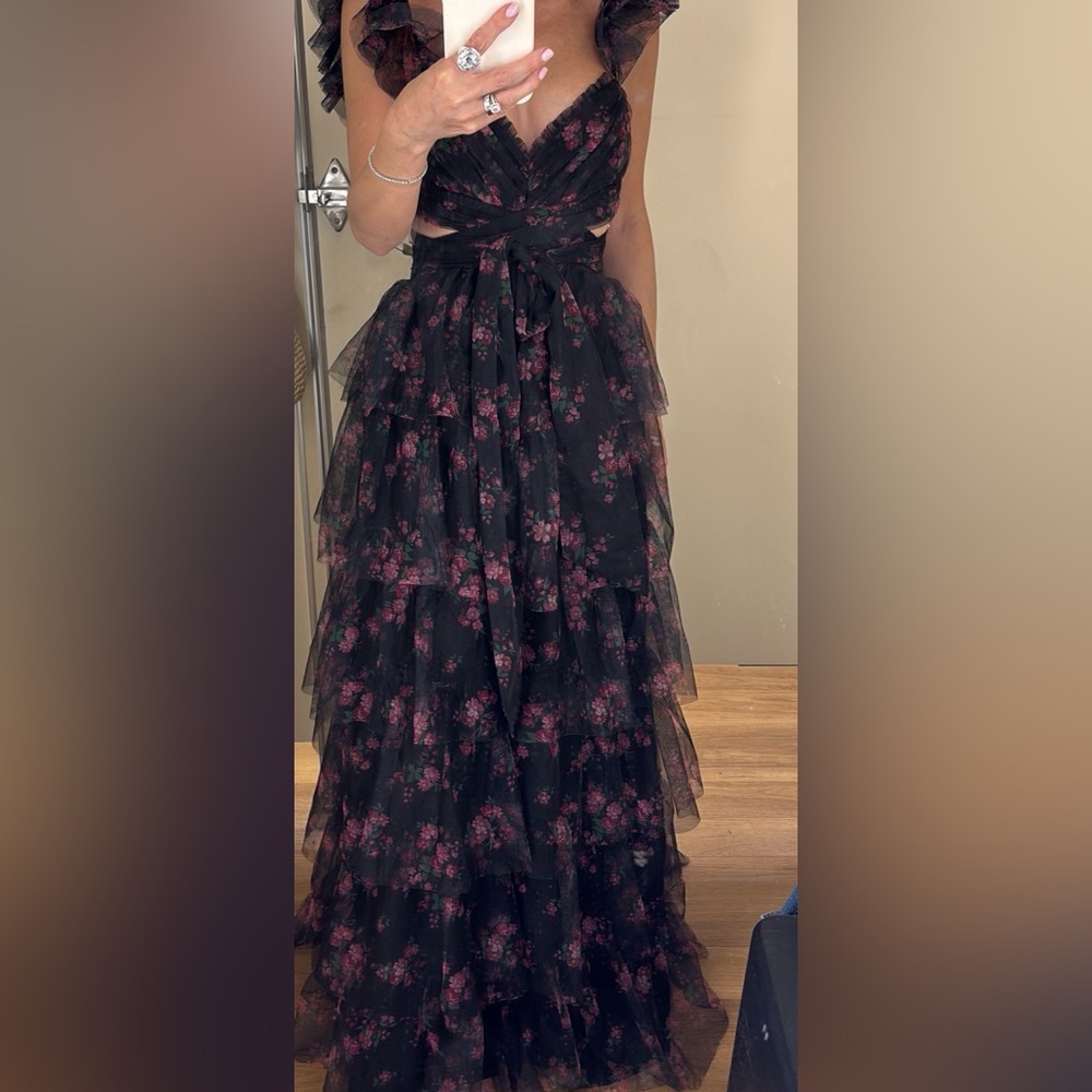 Floral Black and Pink Ruffled Dress